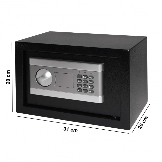 Házi széf elektronikus zárral, hozzáférés kulccsal vagy kóddal, 31x20x20 cm
