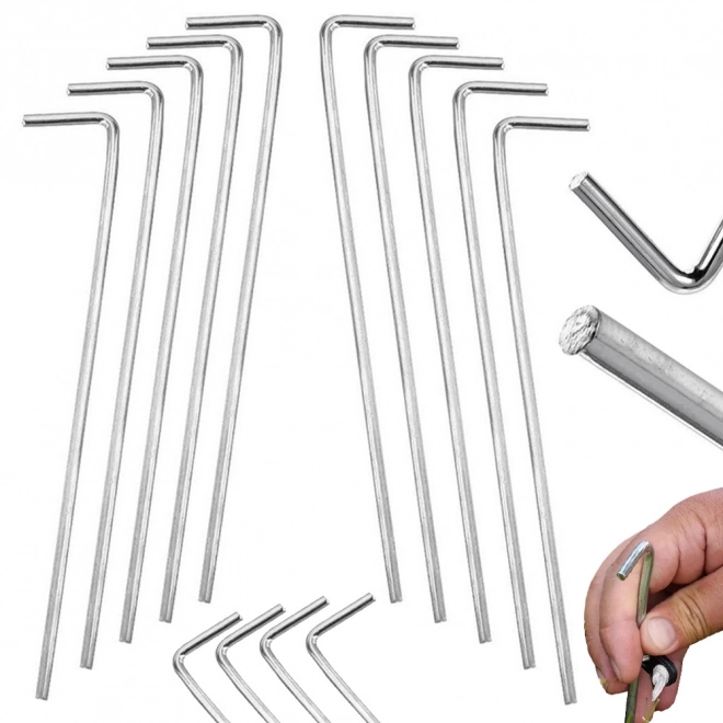 Acél sátorcövek készlet 24cm 10 darab akasztó és hurok
