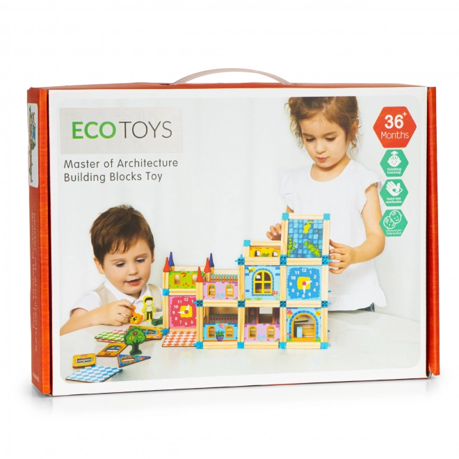 Fa építőkockák házépítéshez 6 az 1-ben ecotoys