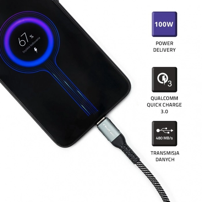 Usb típusú c kábel 100w qc 3.0 pd 1.5m fekete