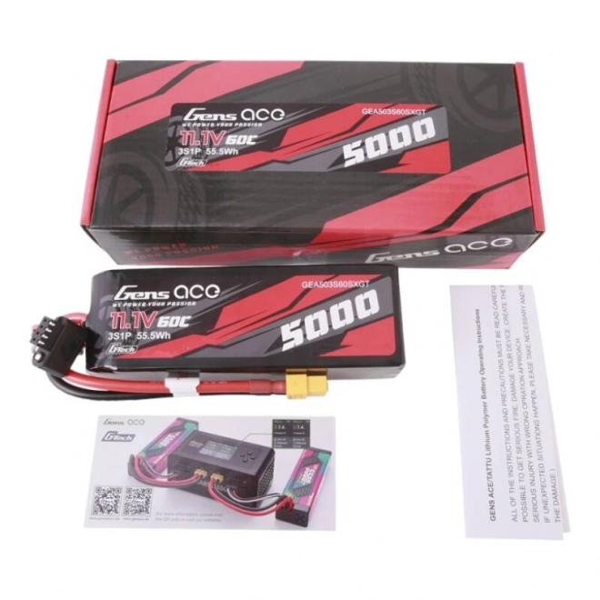 Gens ace G-Tech 5000mAh 11,1V 60C rövid Lipo akkumulátor XT60 csatlakozóval