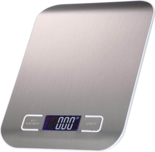 Elektronikus rozsdamentes acél konyhai mérleg 5 kg/1 g háttérvilágított LCD-vel