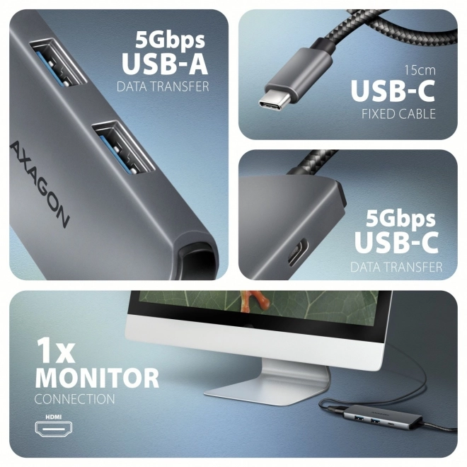 Wieloportos AXAGON USB-C Hub 5 az 1-ben