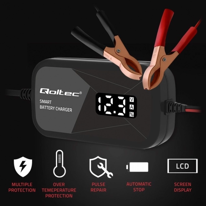 Intelligens 12V 2A akkumulátor töltő AGM GEL-hez LCD kijelzővel