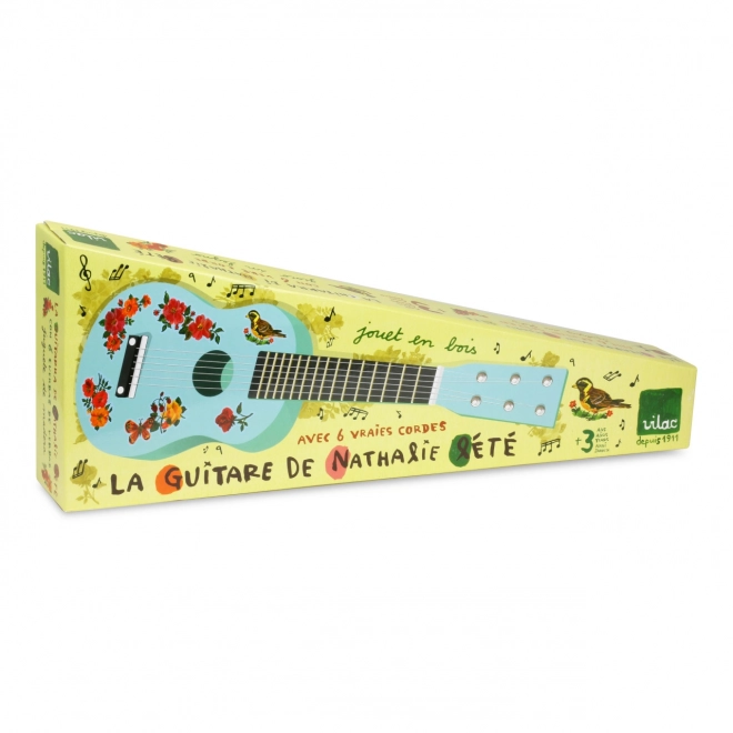Klasszikus fa akusztikus gitár Nathalie Lété designnal