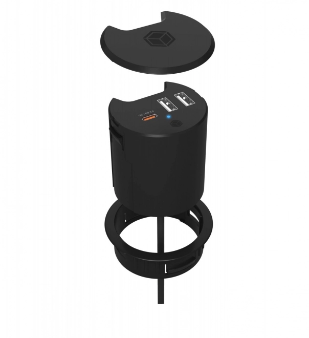 3 portos asztali töltő 2x USB-A-val és 1x USB-C-vel, 60 mm-es lyukhoz