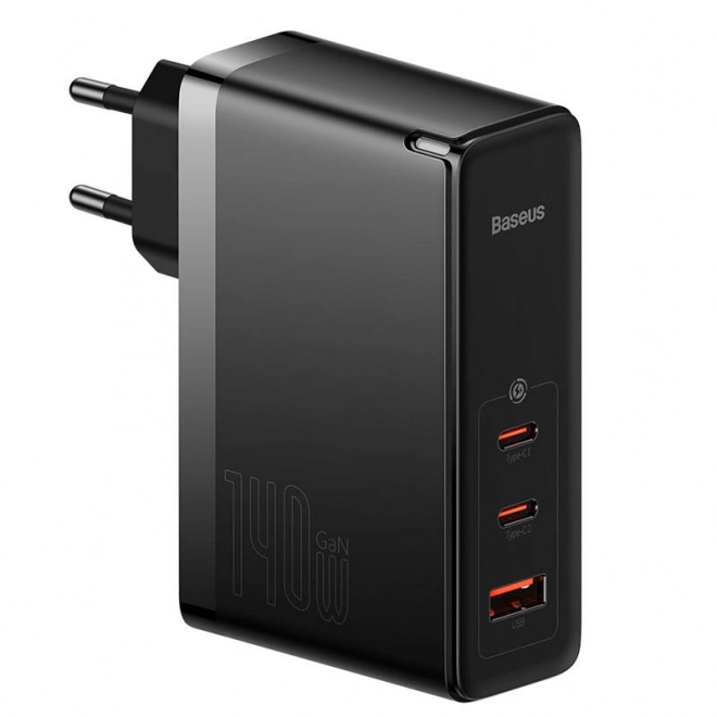 Baseus hálózati töltő két USB-C és USB csatlakozóval, 140W fekete