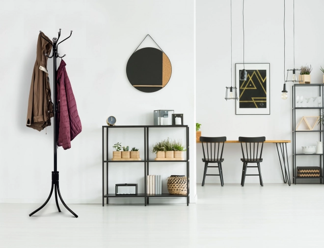 Modernhome szabadon álló ruhafogas 16 kampóval, fekete