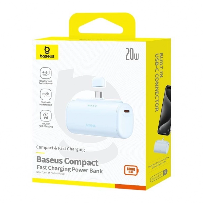 Baseus kompakt USB-C powerbank 5000 mAh, 20W kék