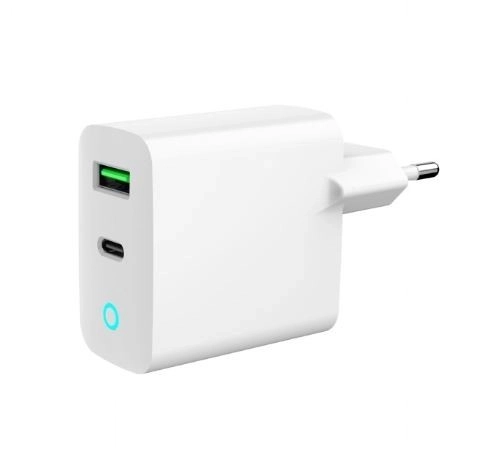 Fehér USB-A USB-C LED gyors töltő 20W PD QC3.0