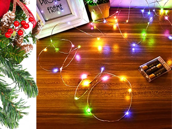 100 LED-es színes drótos fényfüzér elemről működő, 10m