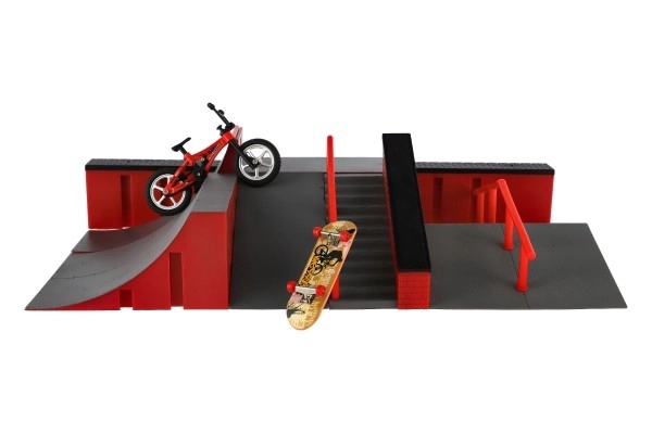 Skatepark rámpák, ujjal irányítható kerékpár és gördeszka