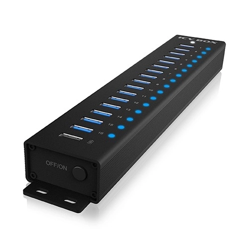 Usb hub 16+1 port, alumínium ház, USB 3.2 Gen 1, 96 Watt adapter