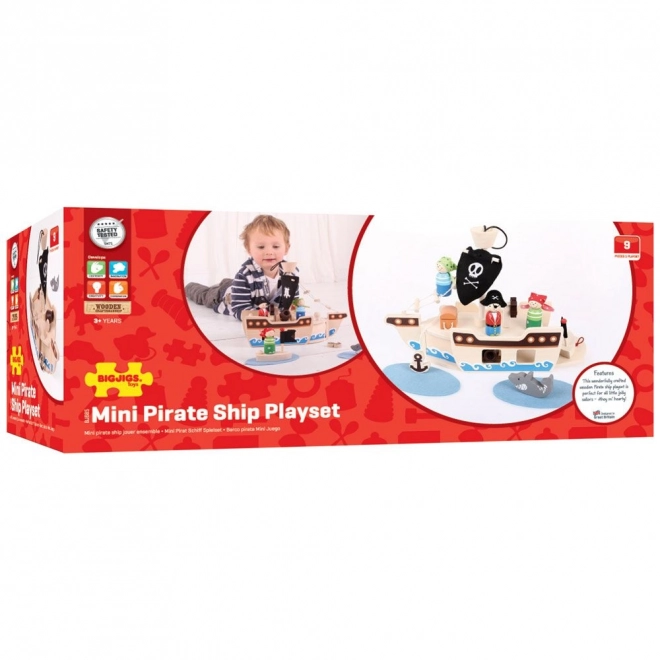 Fából készült kalózhajó kiegészítőkkel a Bigjigs Toys-tól