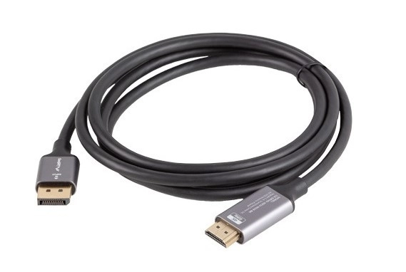 DisplayPort - HDMI kábel, fekete-ezüst, 4K, 1,8 m