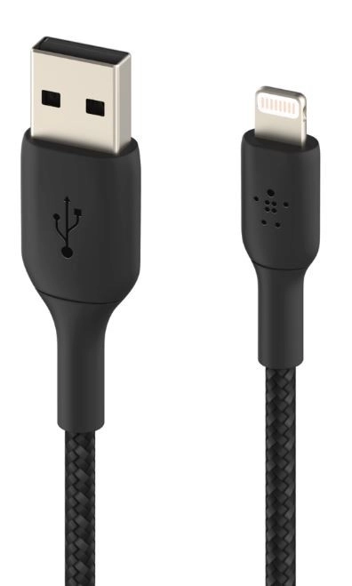 Fekete fonott USB-Lightning kábel 2m