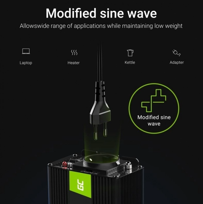 Hordozható feszültségátalakító Green Cell 12V-ról 230V-ra 1000W/2000W