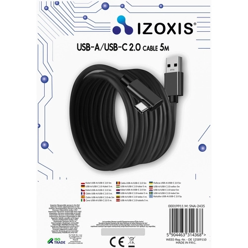 Hosszú USB-A 2.0 - USB-C kábel 5 méter