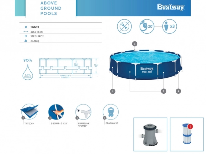 Bestway Steel Pro kör alakú medence kerettel