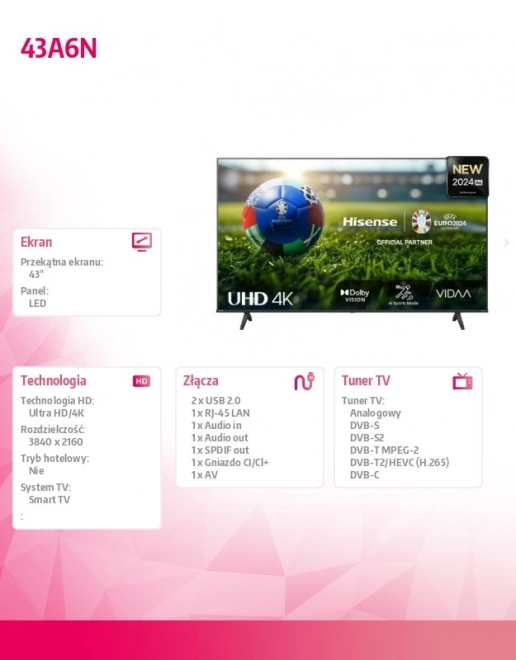 43 hüvelykes LED televízió 43A6N