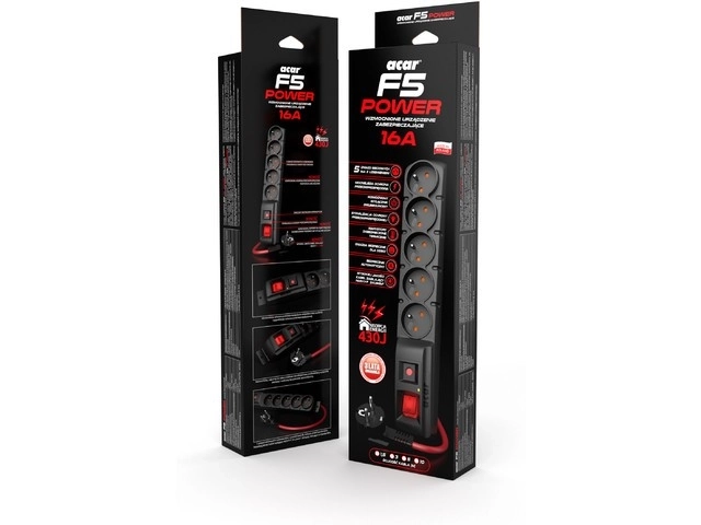 Acar f5 power fekete túlfeszültségvédő hosszabbító 3m