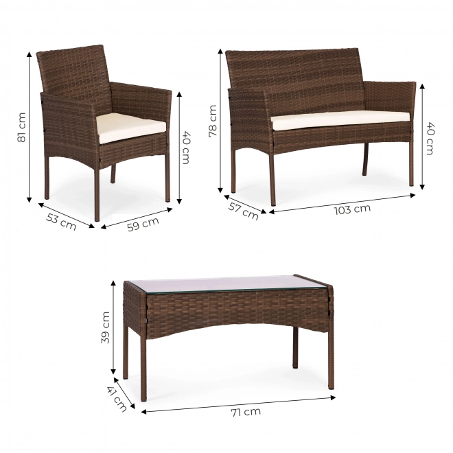 Kerti bútor szett rattan kinézettel – pad, asztal, szék barna MultiGarden