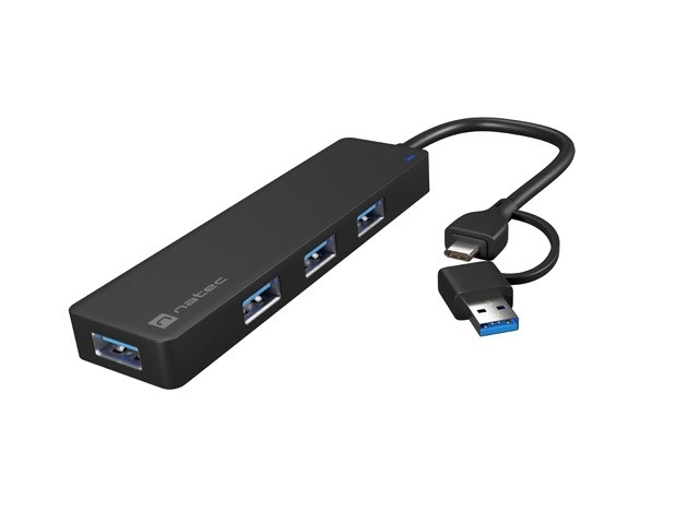 Natec USB-C hub 4 porttal és USB-A adapterrel fekete