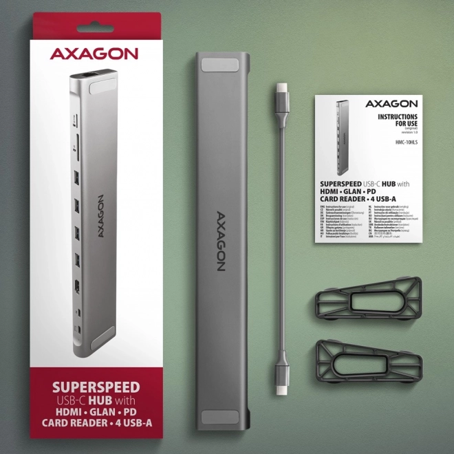 Axagon HMC-10HLS USB-C hub 9 az 1-ben többportos eszköz