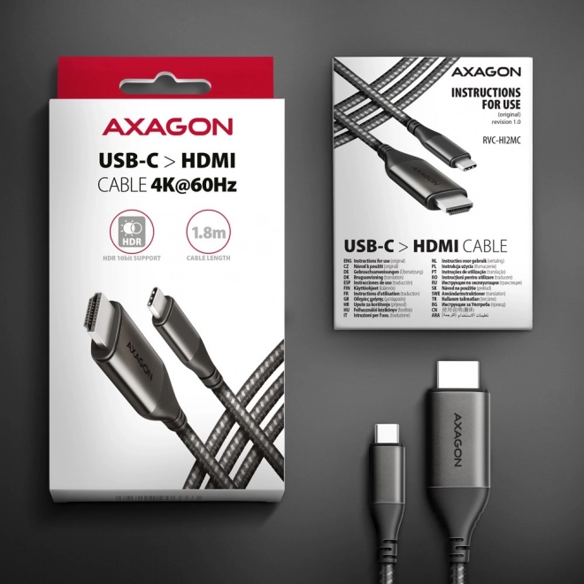 Usb-c - hdmi átalakító alumínium 4k/60hz 1.8m kábel