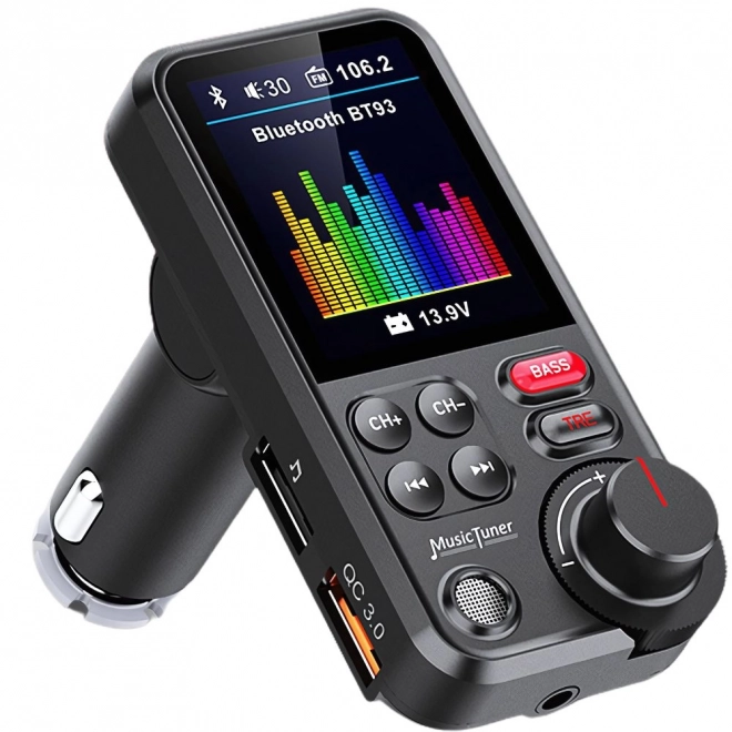 Bluetooth FM adó 5.0 autós kihangosító USB TF bass LCD