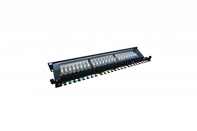 24 portos Patch Panel RJ45 19'' fekete, kategória 6, árnyékolt