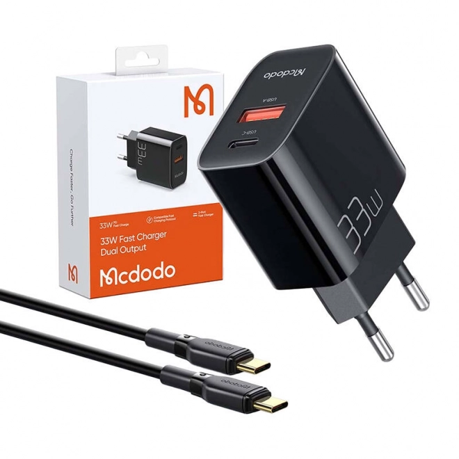 gyors töltő mcdodo usb és usb-c 33w fekete