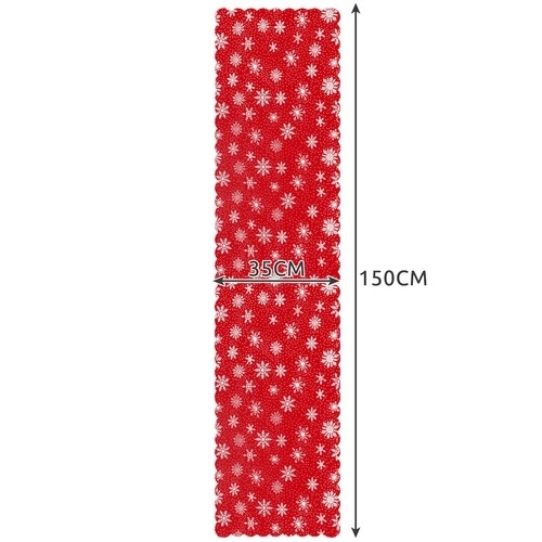 Hosszú karácsonyi asztali futó fehér hópelyhekkel 150x35 cm