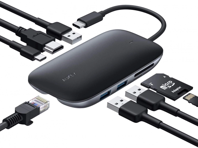 Aukey multifunkcionális alumínium USB-C HUB 8 az 1-ben