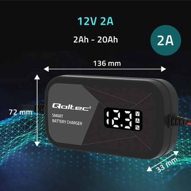 Intelligens 12V 2A akkumulátor töltő AGM GEL-hez LCD kijelzővel