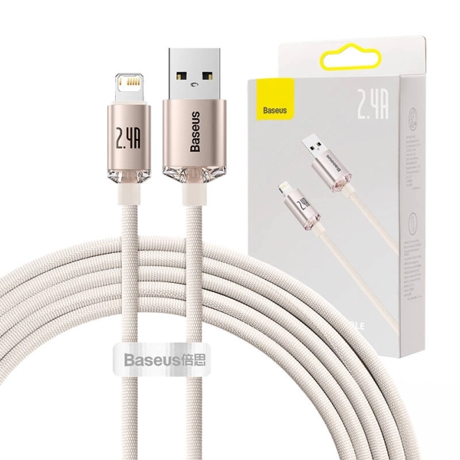 Baseus Crystal Shine USB töltőkábel, 2,4A, 2 m, rózsaszín