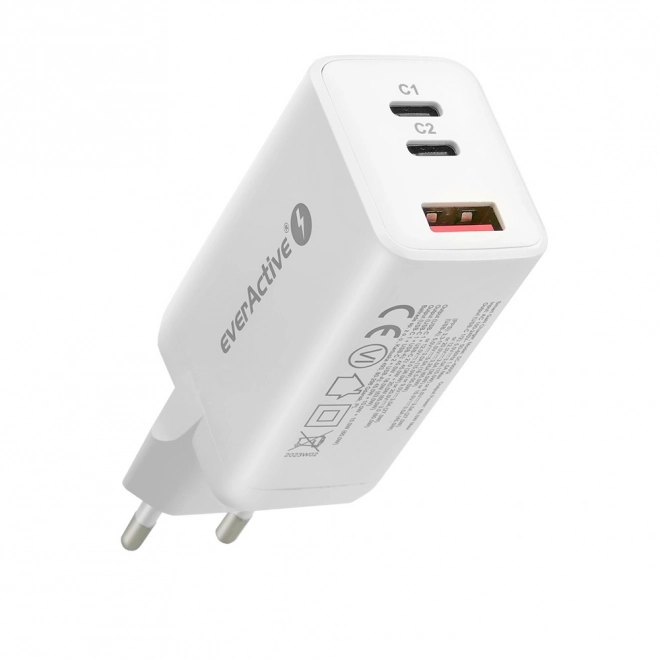 Fehér gyorstöltő USB/USB-C QC4+ 65W GaN technológiával