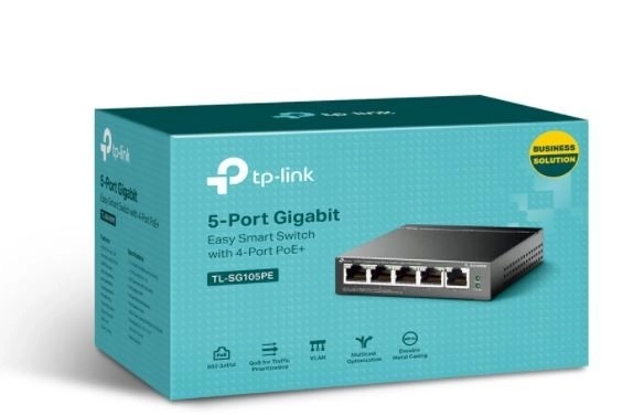 5 portos TP-Link Easy Smart switch (4 PoE+)