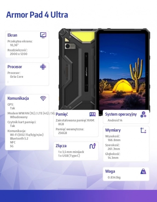 Tablet Armor Pad 4 Ultra 5G 10,36 hüvelyk 8/256GB IP69K fekete