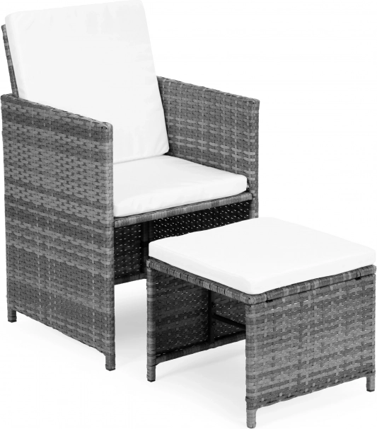 Kerti bútorkészlet rattan megjelenéssel – 4 fotel, 4 puff, MultiGarden asztal