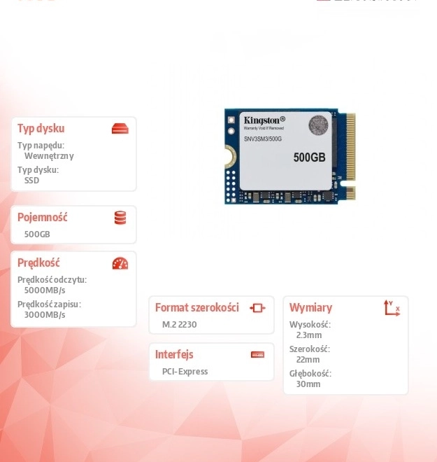 SSD lemez Kingston NV3 500GB M.2 PCI-e 4.0 NVMe