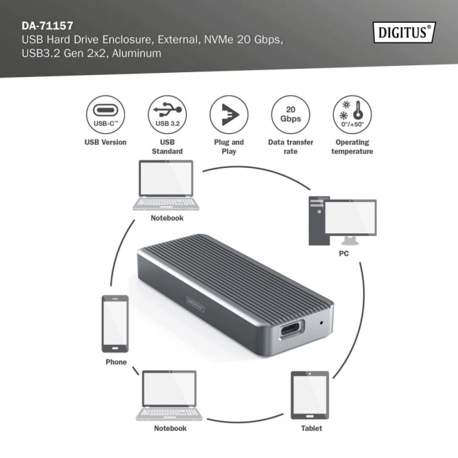 Alumínium toolless USB 3.2 Type-C SSD M.2 NVMe ház