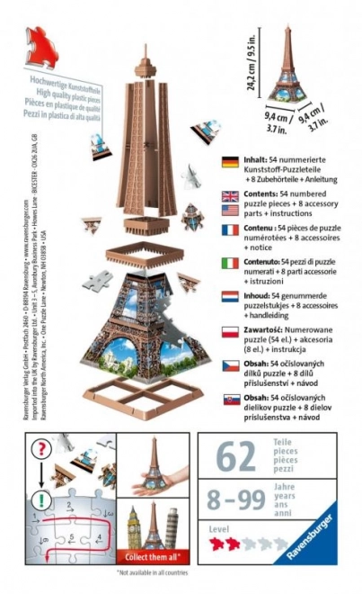 3D Mini Eiffel-torony Puzzle 54 darabos