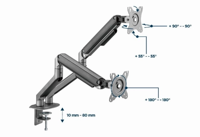 Dupla monitor tartó kar 17-32 colig 9 kg szürke