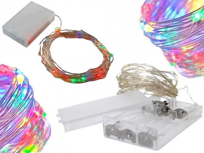 100 LED-es színes drótos fényfüzér elemről működő, 10m
