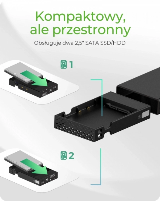 Külső RAID ház 2,5 SATA HDD-hez USB 3.2 Gen 2-vel