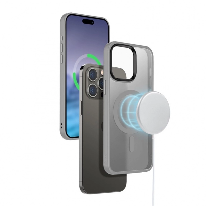 Szürke Hybrid Frost MAG tok iPhone 15 Pro MagSafe kompatibilis