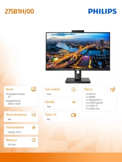 Philips monitor 27" webkamerával és forgatással