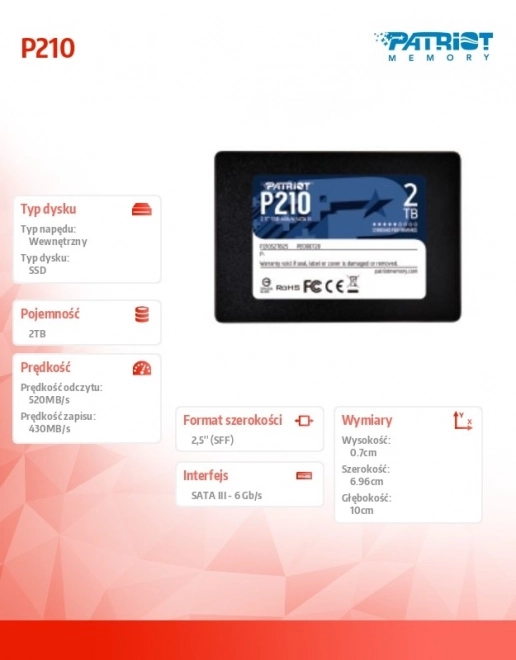 Patriot P210 2TB SSD Meghajtó