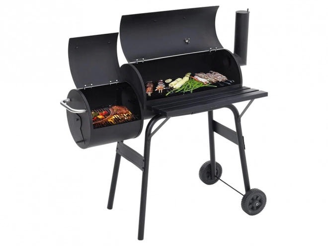 Kerti grill faszénnel és füstölővel, kerekekkel